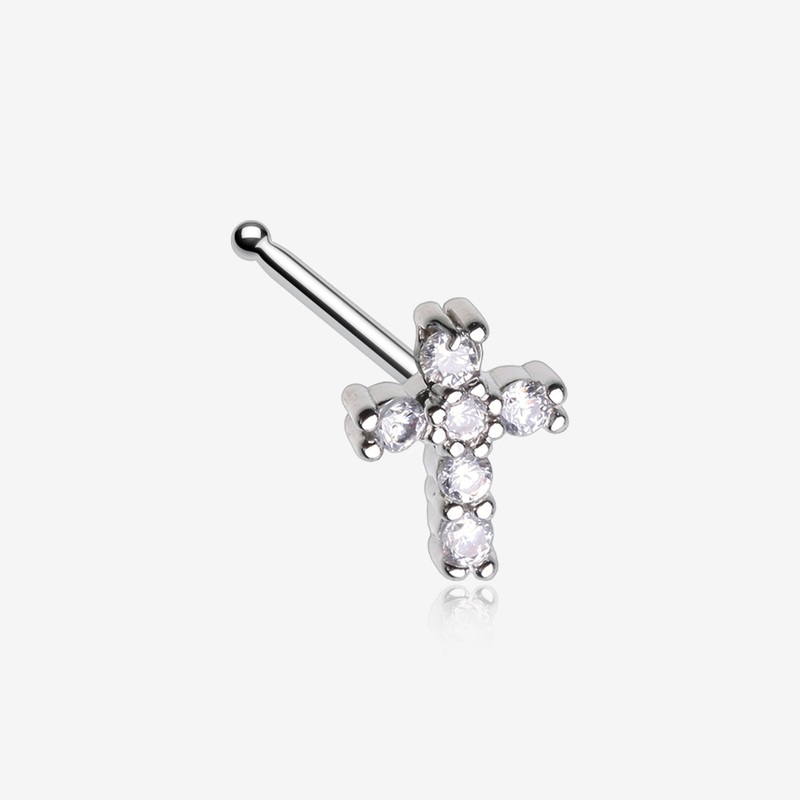 Brilliant Sparkle Cross Multi-Gem Nose Stud Ring
