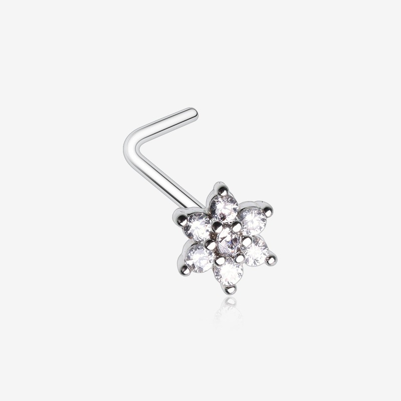 Brilliant Sparkle Spring Flower Multi-Gem L-Shaped Nose Ring