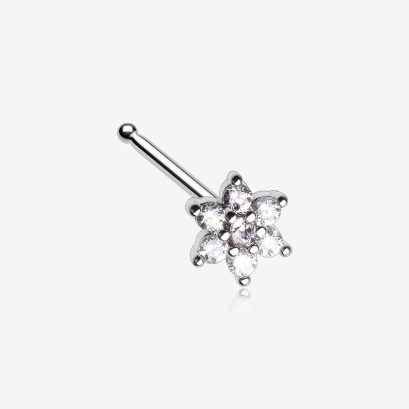 Brilliant Sparkle Spring Flower Multi-Gem Nose Stud Ring