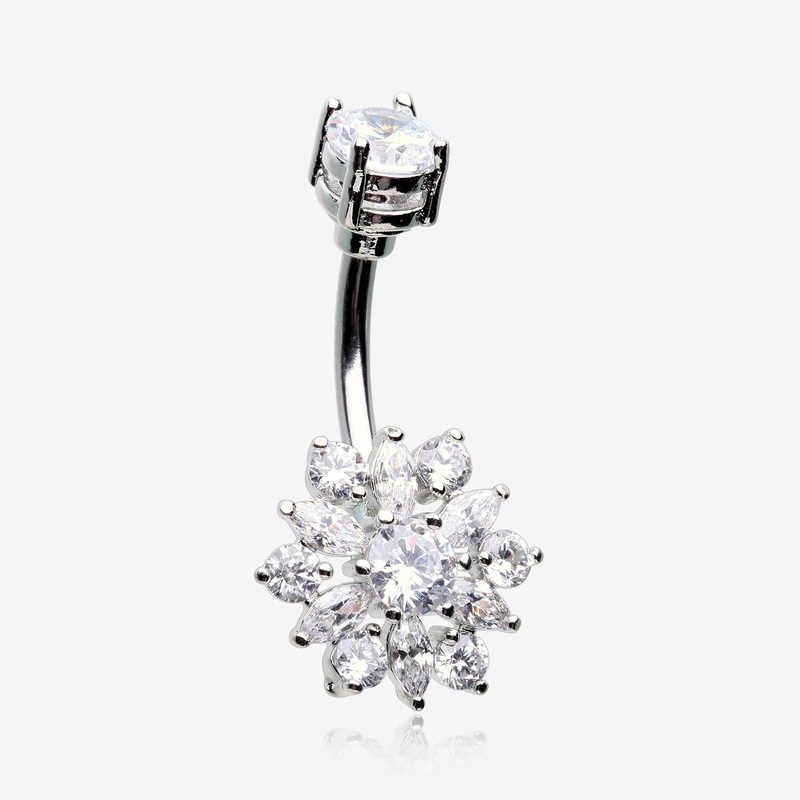 Brilliant Sunburst Floral Sparkle Belly Button Ring