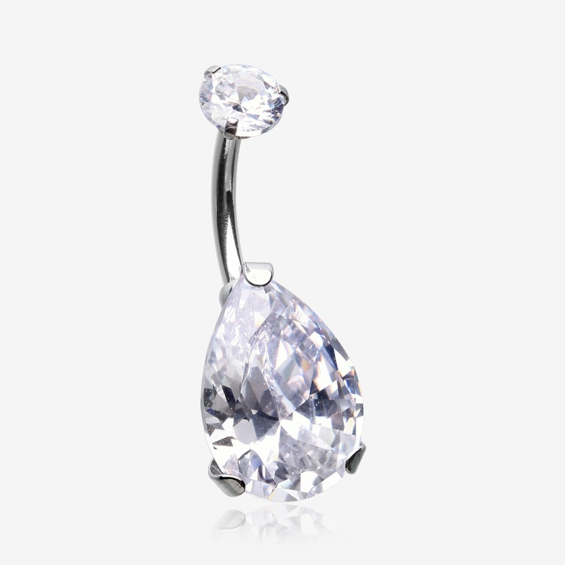 Brilliant Teardrop Sparkle Internally Threaded Steel Belly Ring