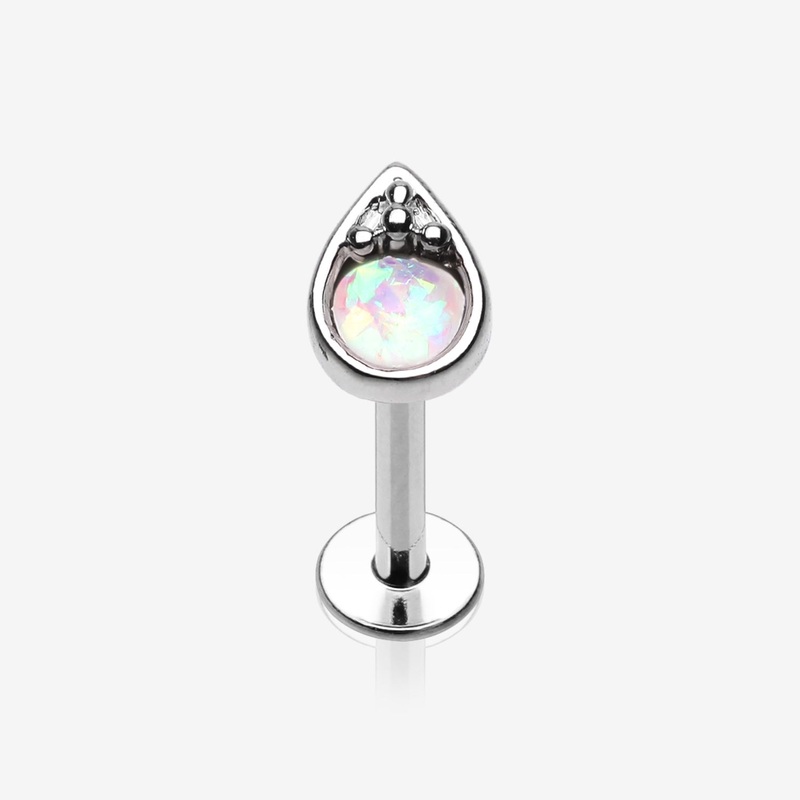 Classic Opalescent Teardrop Top Steel Labret