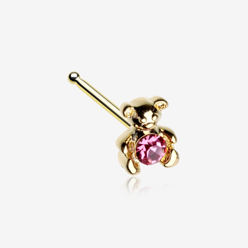 Golden Adorable Teddy Bear Sparkle Nose Stud Ring