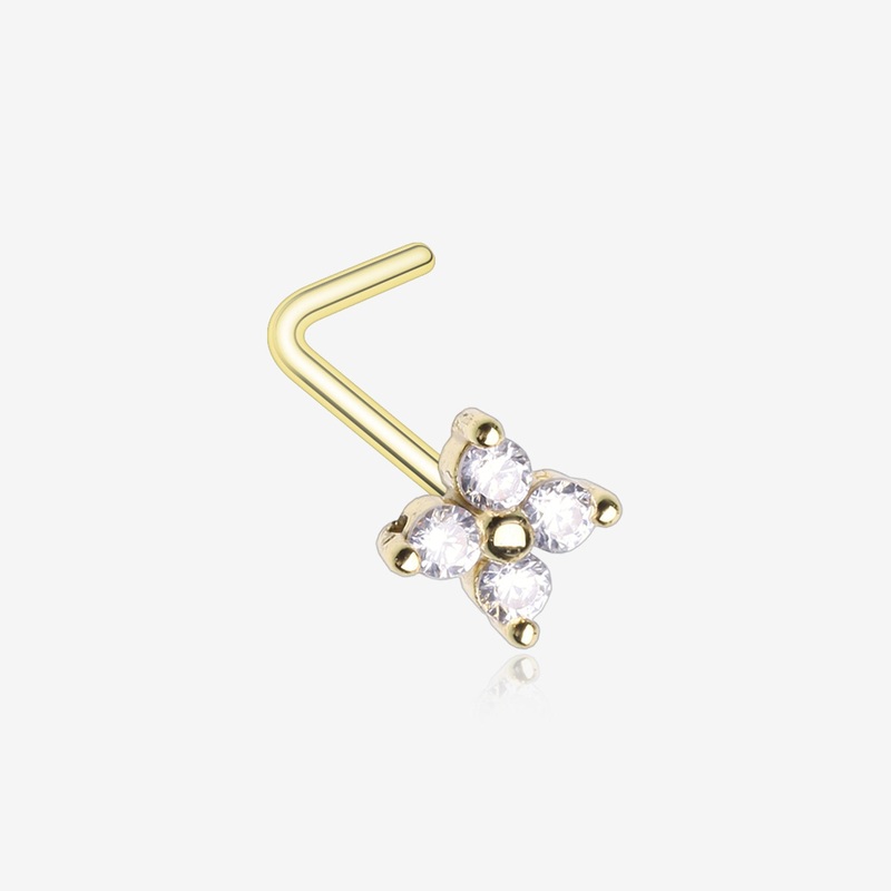 Golden Blooming Sparkle Flower Multi-Gem L-Shaped Nose Ring
