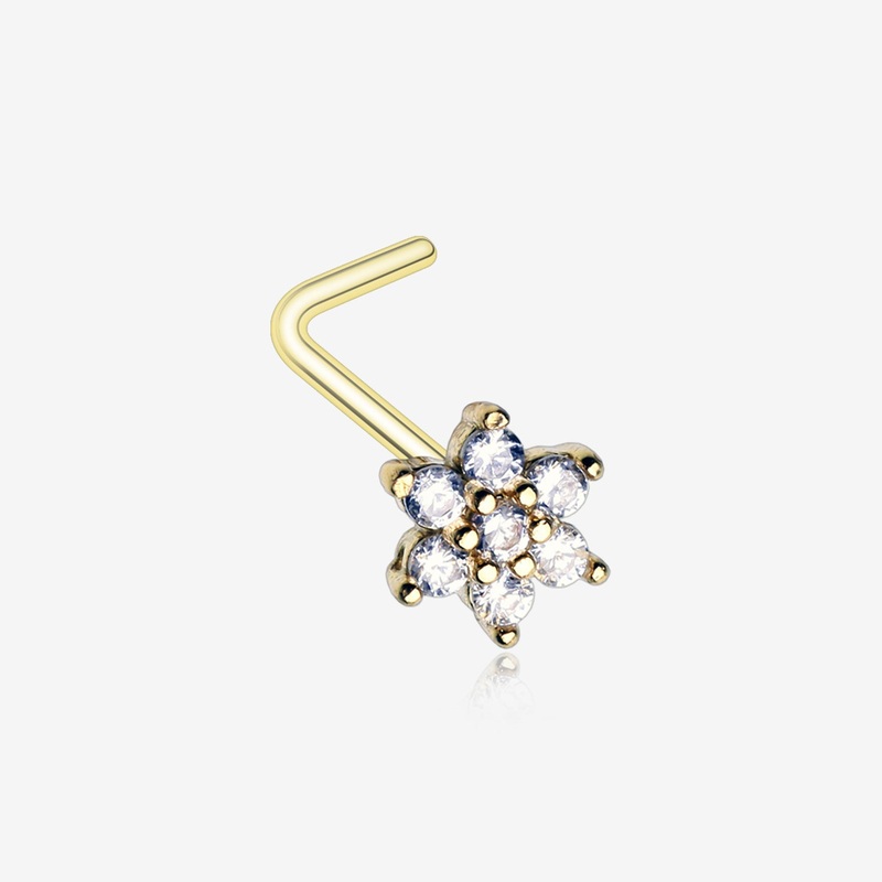 Golden Brilliant Sparkle Spring Flower Multi-Gem L-Shaped Nose Ring