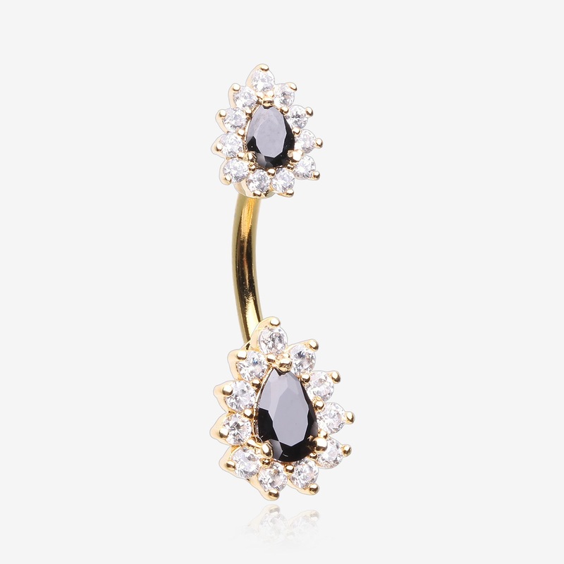 Golden Glistening Teardrop Floral Sparkle Belly Button Ring