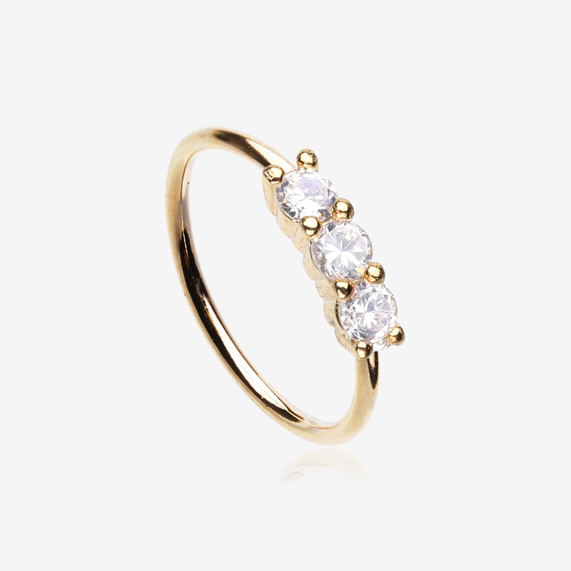 Golden Triple Gem Princess Prong Sparkles Bendable Hoop Ring 20 GA (0.8mm), 5/16″ (8mm)