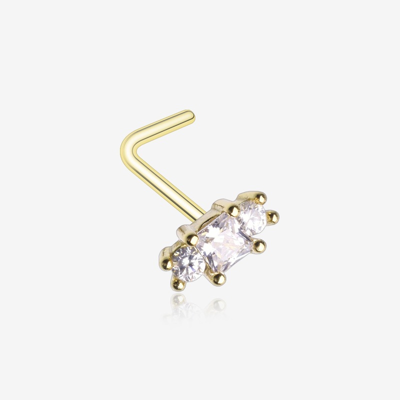 Golden Triple Tiered Sparkle Multi-Gem L-Shaped Nose Ring