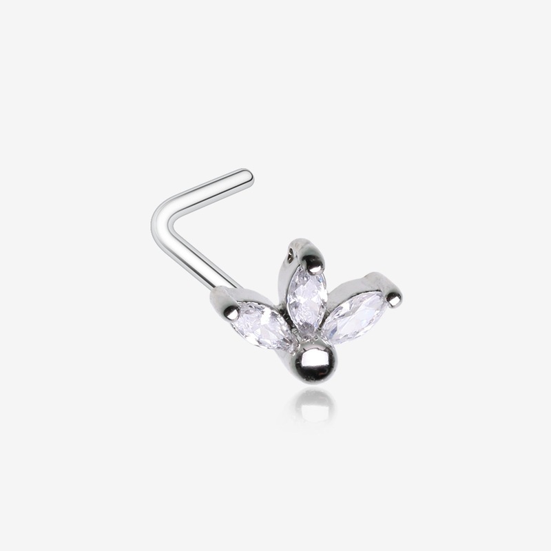 Lotus Marquise Flower Sparkle Multi-Gem L-Shaped Nose Ring