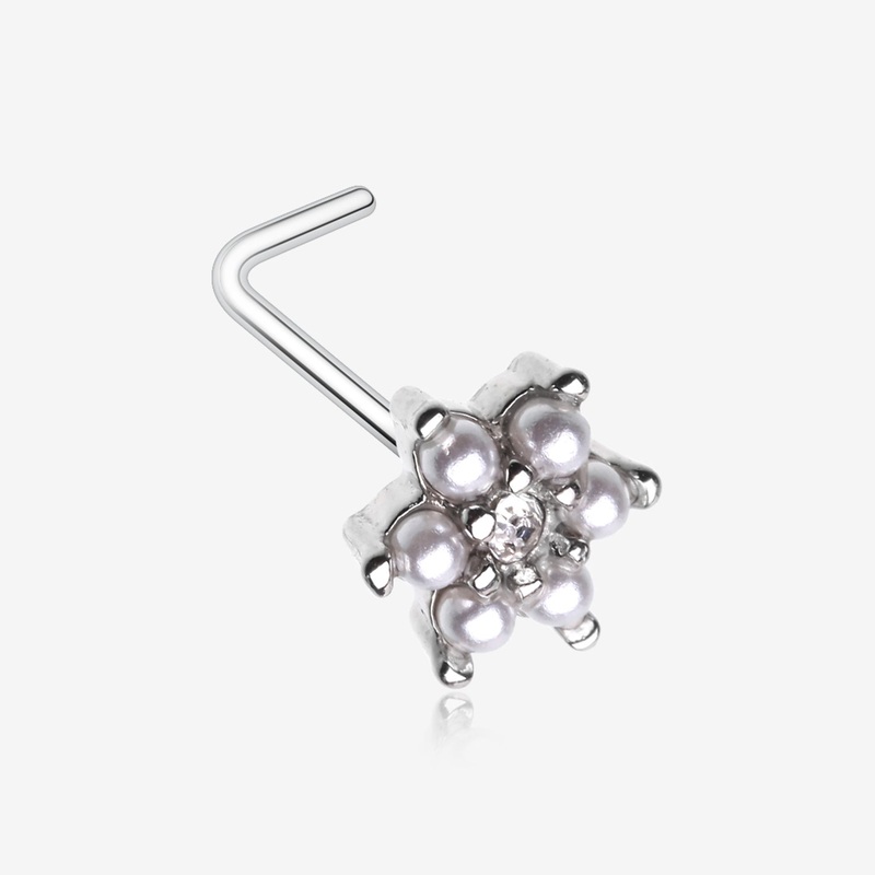 Pearlescent Spring Flower Sparkle L-Shaped Nose Ring