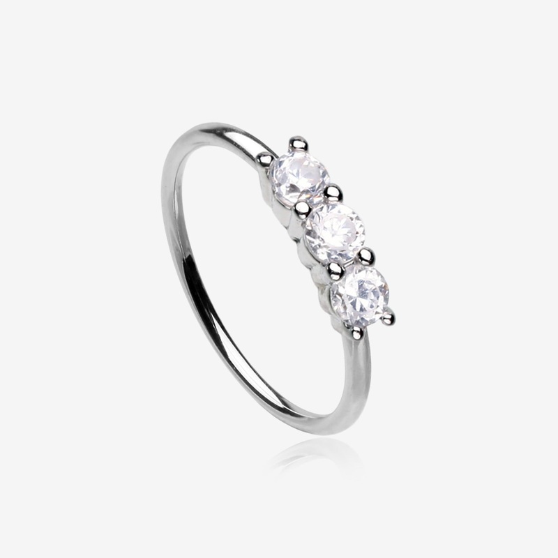 Triple Gem Princess Prong Sparkles Bendable Hoop Ring 20 GA (0.8mm), 5/16″ (8mm)
