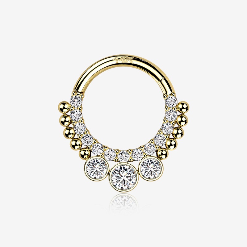 14 Karat Gold Bali Studded Sparkle Seamless Clicker Hoop Ring