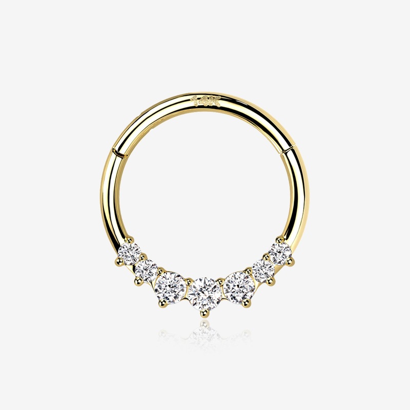 14 Karat Gold Cascading Multi-Gem Prong Set Lined Seamless Clicker Hoop Ring 16 GA (1.2mm), 5/16″ (8mm)