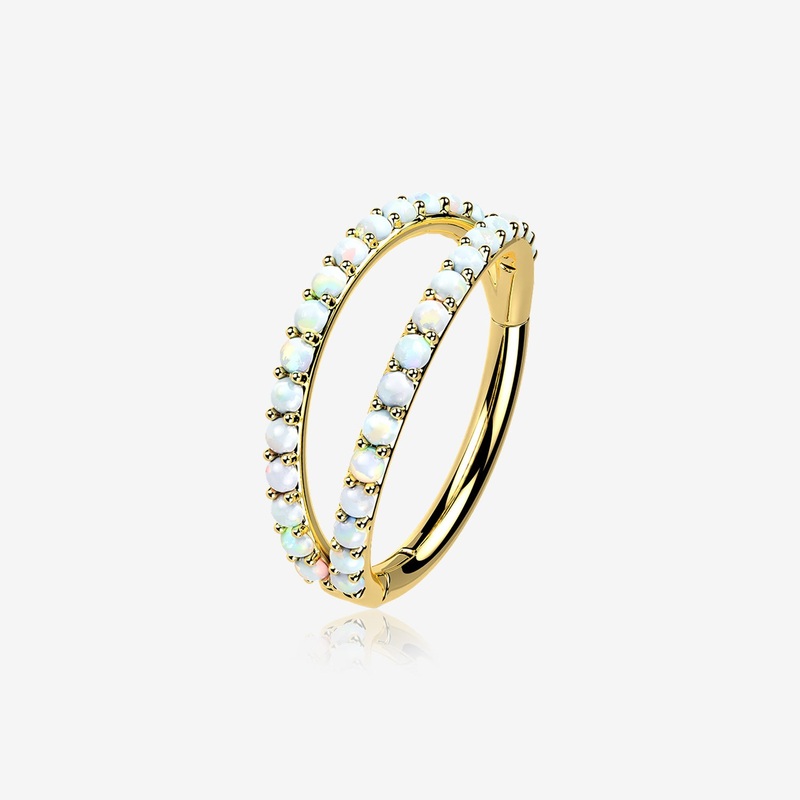 14 Karat Gold Fire Opal Double Hoop Seamless Clicker Hoop Ring 16 GA (1.2mm), 5/16″ (8mm)