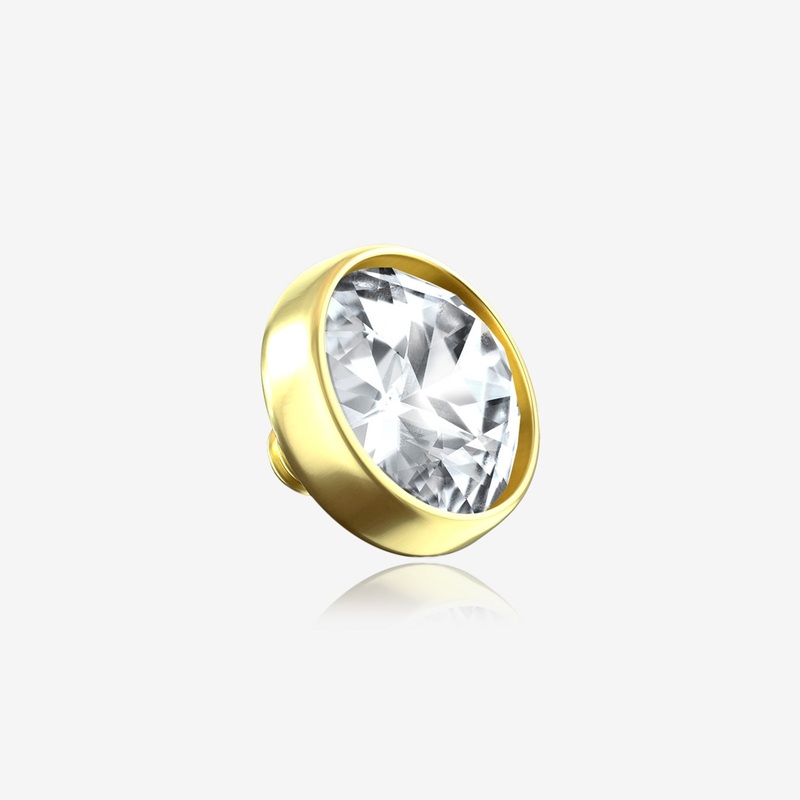 14 Karat Gold Flat Dome Sparkle Dermal Anchor Top 14 GA (1.6mm), Top: 4mm