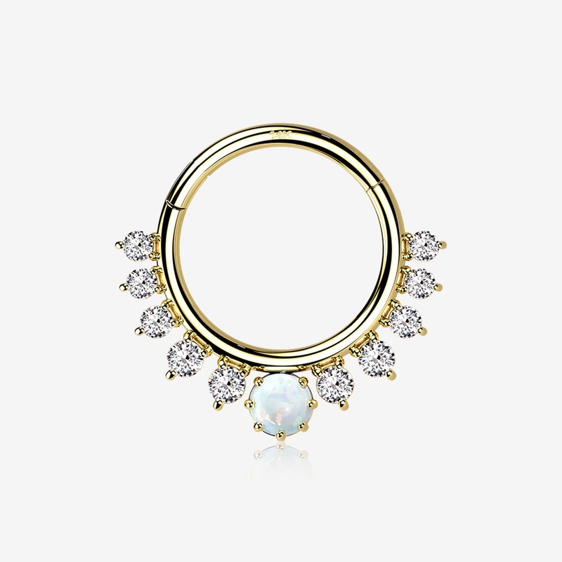 14 Karat Gold Multi-Gem Goddess Fire Opal Seamless Clicker Hoop Ring 16 GA (1.2mm), 5/16″ (8mm)