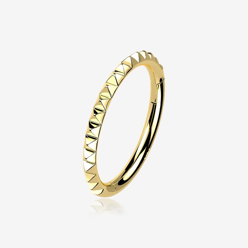14 Karat Gold Pyramid Studded Geometric Seamless Clicker Hoop Ring 16 GA (1.2mm), 5/16″ (8mm)