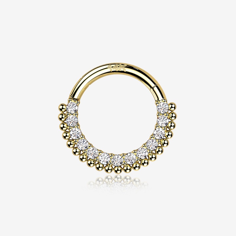 14 Karat Gold Royal Bali Beads Arc Sparkle Seamless Clicker Hoop Ring