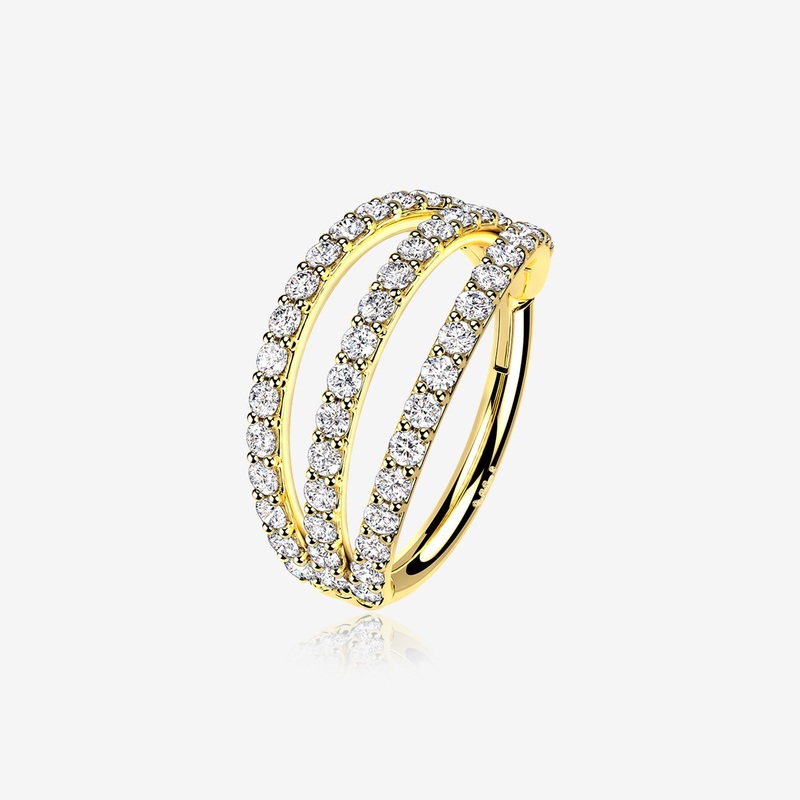 14 Karat Gold Triple Hoop Sparkle Rows Seamless Clicker Hoop Ring 16 GA (1.2mm), 5/16″ (8mm)