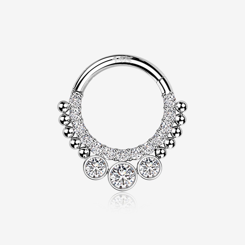 14 Karat White Gold Bali Studded Sparkle Seamless Clicker Hoop Ring
