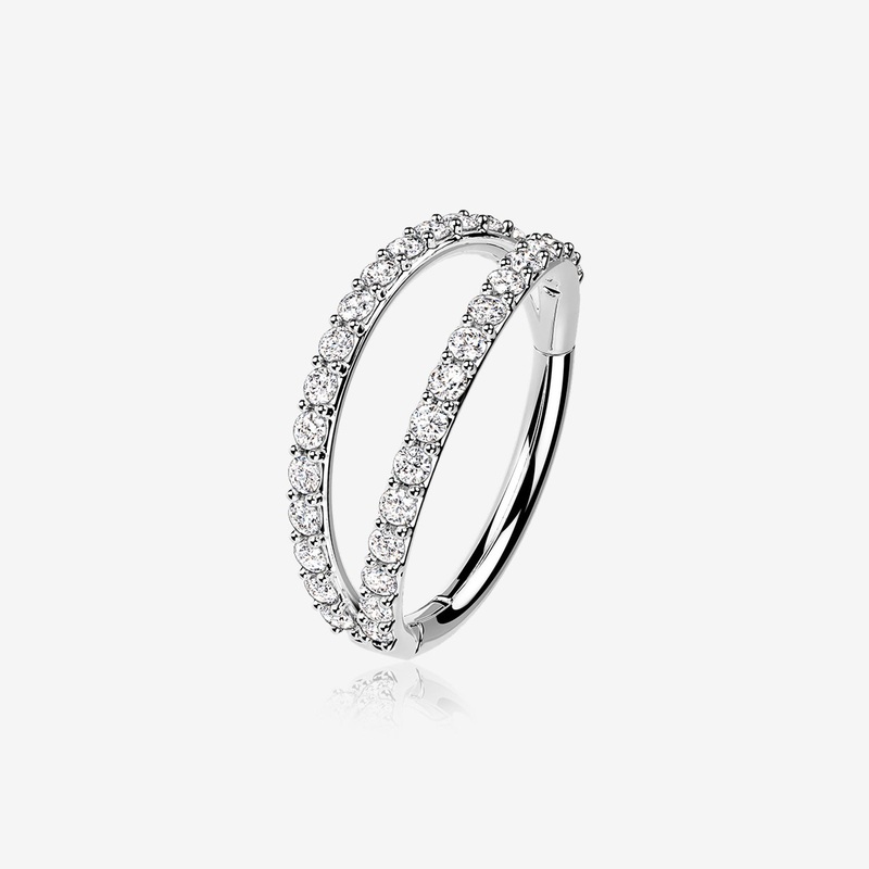 14 Karat White Gold Brilliant Sparkle Double Hoop Seamless Clicker Hoop Ring 16 GA (1.2mm), 5/16″ (8mm)