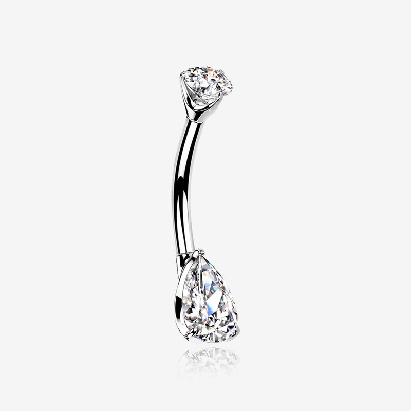 14 Karat White Gold Dainty Brilliant Teardrop Sparkle Belly Button Ring
