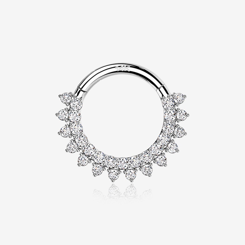 14 Karat White Gold Double Lined Brilliant Sparkle Seamless Clicker Hoop Ring