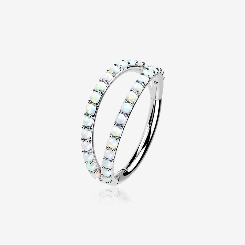 14 Karat White Gold Fire Opal Double Hoop Seamless Clicker Hoop Ring 16 GA (1.2mm), 5/16″ (8mm)