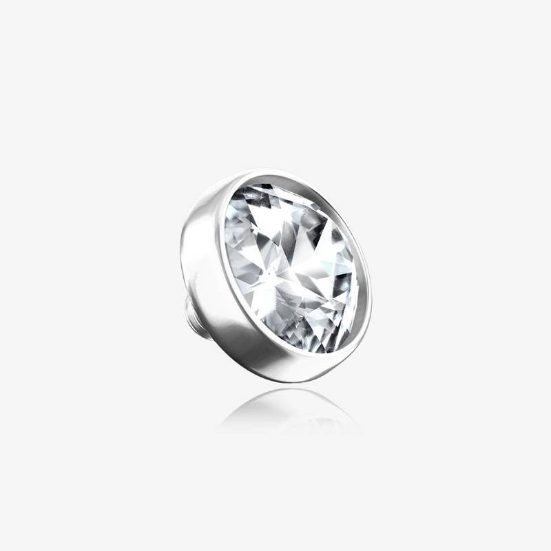 14 Karat White Gold Flat Dome Sparkle Dermal Anchor Top 14 GA (1.6mm), Top: 4mm