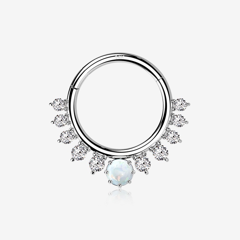 14 Karat White Gold Multi-Gem Goddess Fire Opal Seamless Clicker Hoop Ring 16 GA (1.2mm), 5/16″ (8mm)