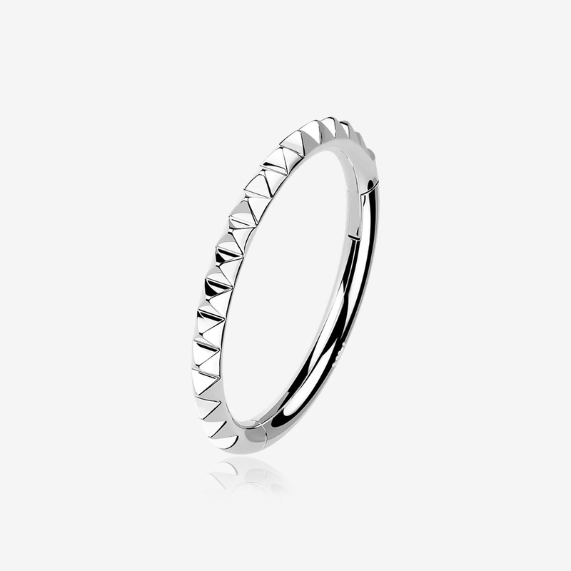 14 Karat White Gold Pyramid Studded Geometric Seamless Clicker Hoop Ring 16 GA (1.2mm), 5/16″ (8mm)
