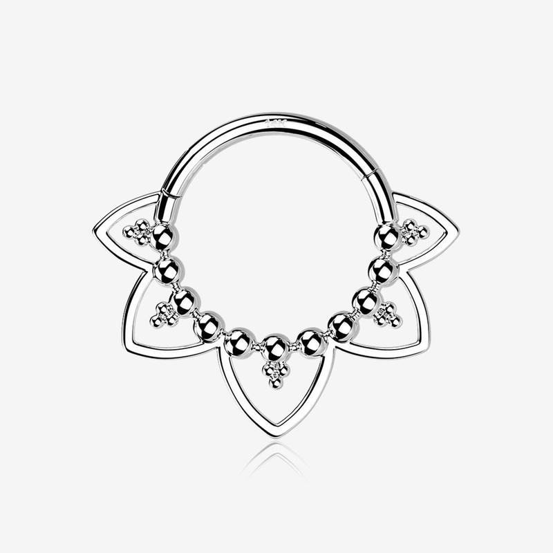 14 Karat White Gold Royal Bali Floral Seamless Clicker Hoop Ring