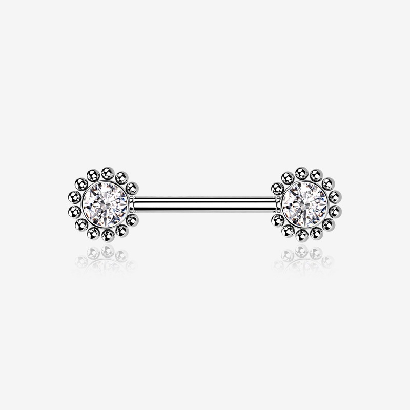 A Pair of Bali Bead Karma Circle Sparkle Threadless Nipple Barbell 14 GA (1.6mm), 1/2″ (12mm)