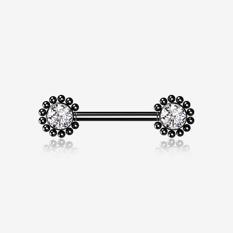 A Pair of Blackline Bali Bead Karma Circle Sparkle Threadless Nipple Barbell