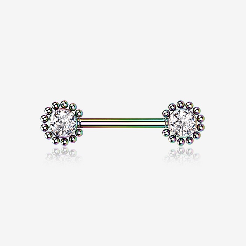 A Pair of Colorline Bali Bead Karma Circle Sparkle Threadless Nipple Barbell