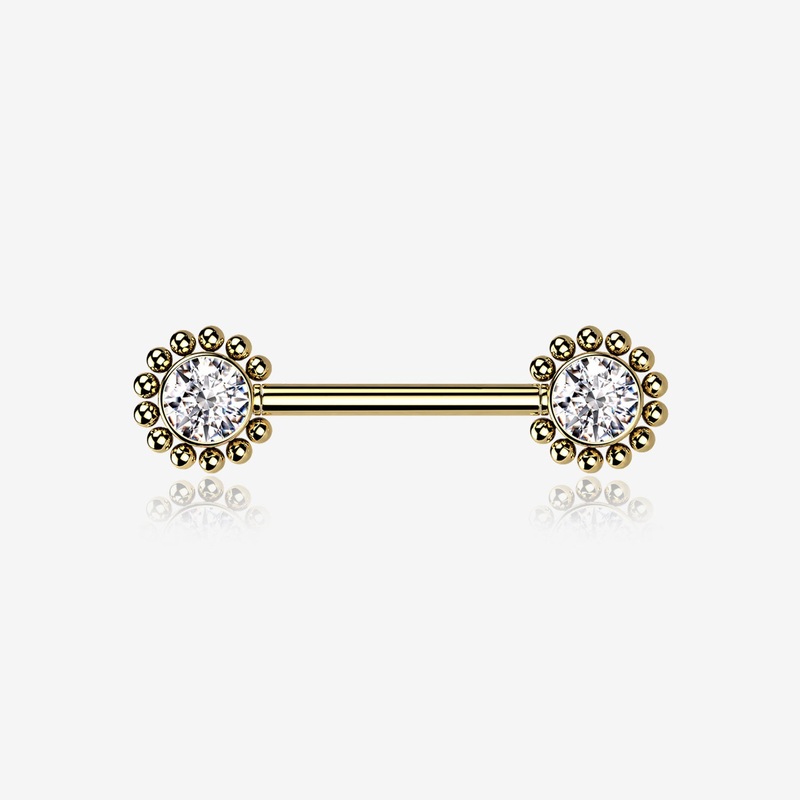 A Pair of Golden Bali Bead Karma Circle Sparkle Threadless Nipple Barbell