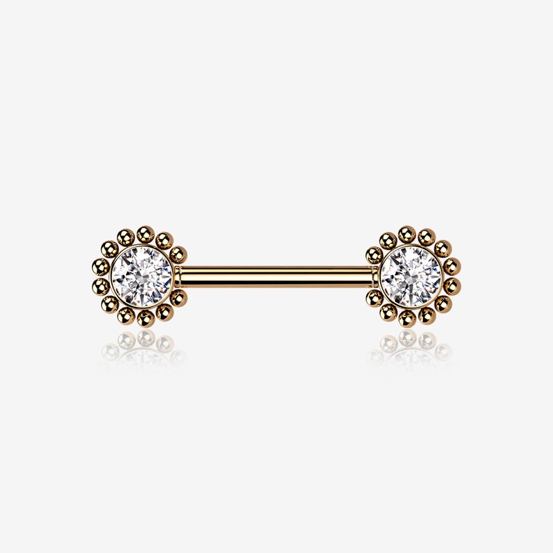 A Pair of Rose Gold Bali Bead Karma Circle Sparkle Threadless Nipple Barbell