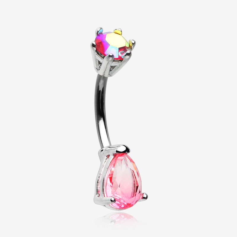 Brilliant Bio Tourmaline Sparkle Teardrop Prong Belly Button Ring*