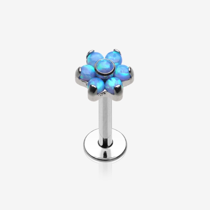 Brilliant Fire Opal Sparkle Flower Top Internally Threaded Labret