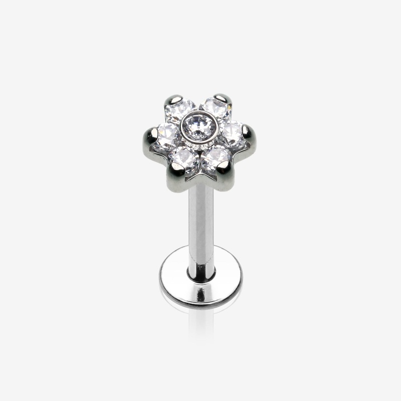 Brilliant Sparkle Flower Top Internally Threaded Labret