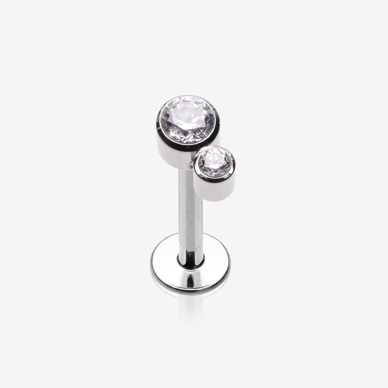 Double Gem Sparkle Droplets Internally Threaded Steel Labret