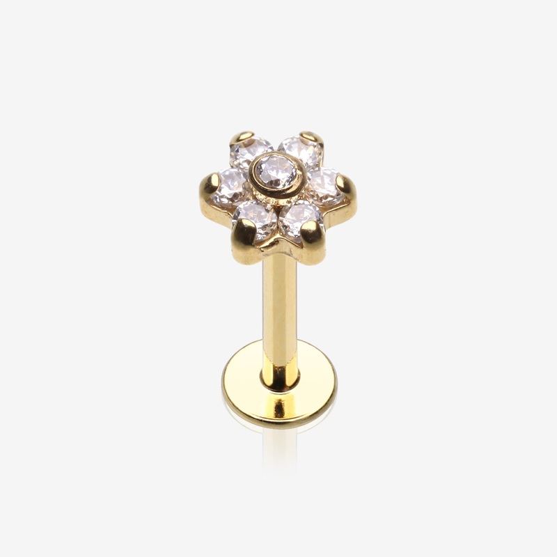 Golden Brilliant Sparkle Flower Top Internally Threaded Labret