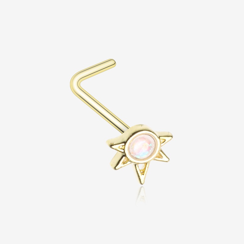 Golden Opalescent Sparkle Starburst L-Shaped Nose Ring