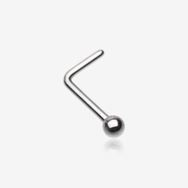 Implant Grade Titanium Ball Top L-Shaped Nose Ring 20 GA (0.8mm), 1/4″ (6mm), Ball: 2mm
