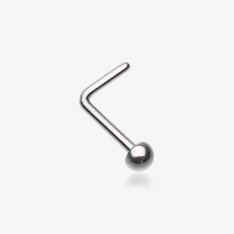 Implant Grade Titanium Dome Top L-Shaped Nose Ring 20 GA (0.8mm), 1/4″ (6mm), Ball: 2mm