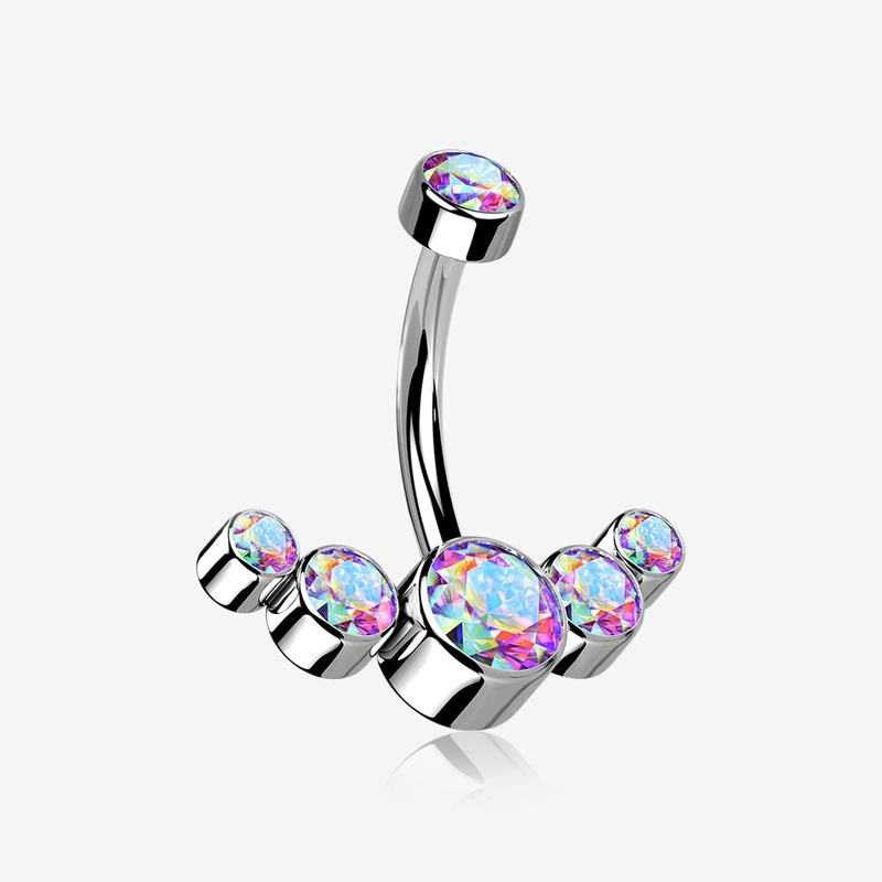 Implant Grade Titanium Journey Curve Sparkle Internally Threaded Belly Button Ring