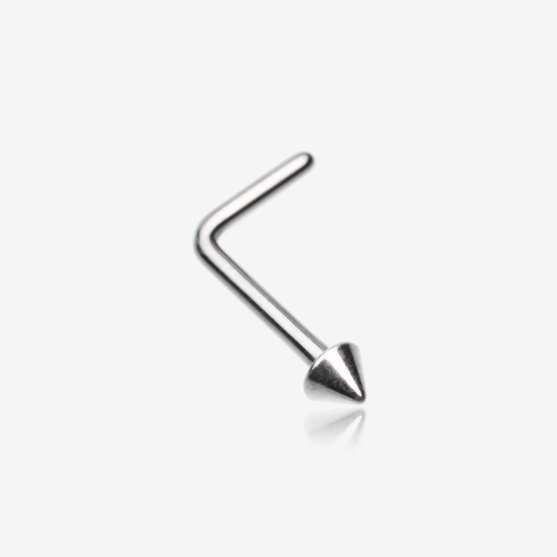 Implant Grade Titanium Spike Cone Top L-Shaped Nose Ring 20 GA (0.8mm), 1/4″ (6mm), Ball: 2mm