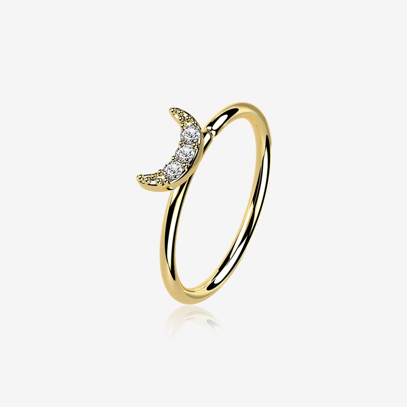 14 Karat Gold Brilliant Sparkle Crescent Moon Bendable Hoop Ring