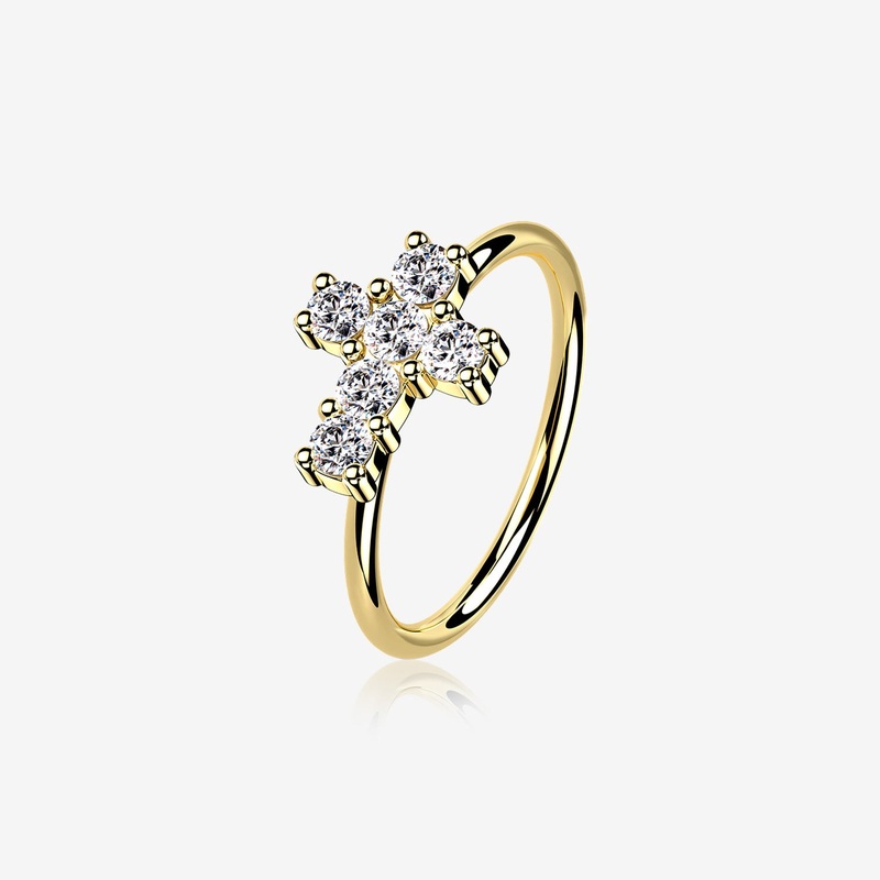 14 Karat Gold Brilliant Sparkle Cross Bendable Hoop Ring