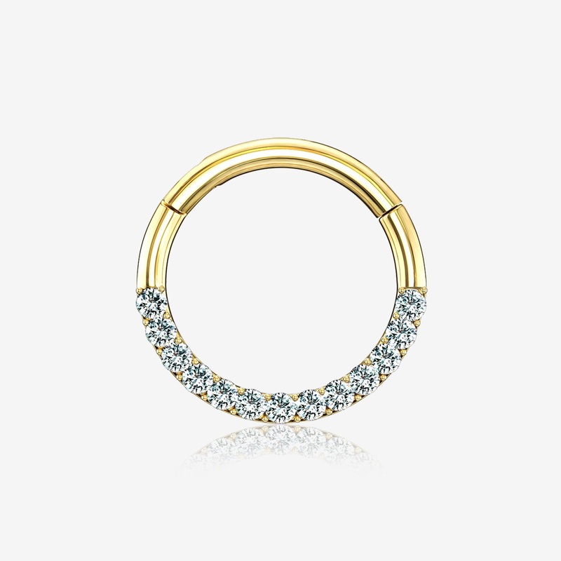 14 Karat Gold Brilliant Sparkle Gems Front Lined Clicker Hoop Ring 16 GA (1.2mm), 1/4″ (6mm)